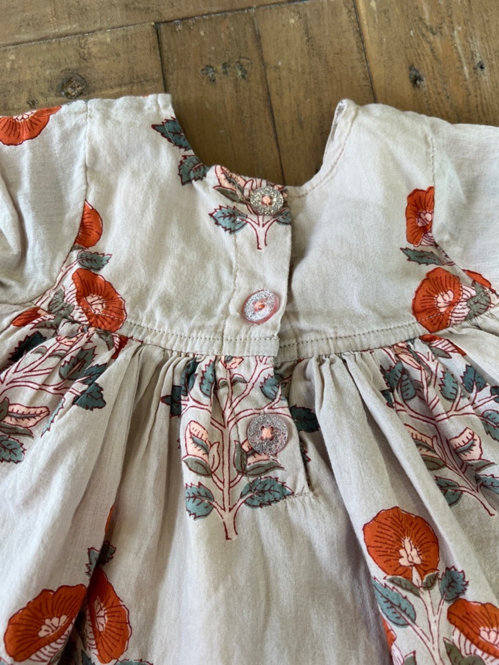 Pink chicken orange floral print ruffle dress 6-12 months bohemian - Picture 7 of 7